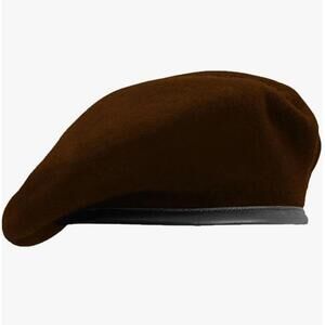 Brown Wool Beret Hat with Leather Trim - Size 60cm